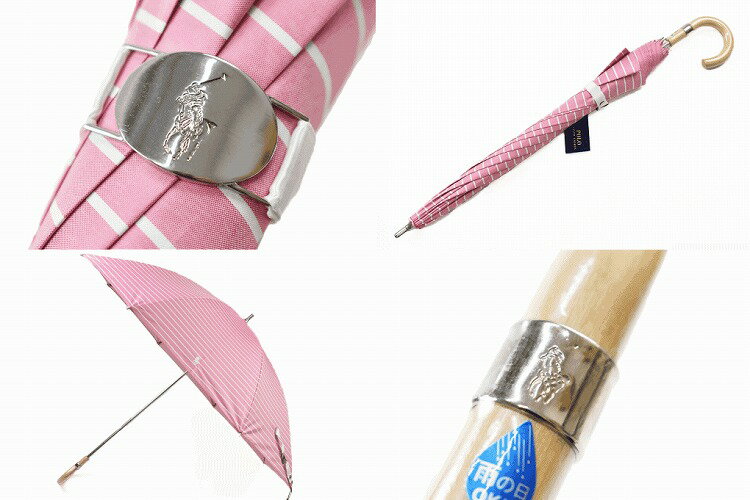 ポロ ラルフローレン 日傘 傘 レディース ブランド POLO Ralph Lauren ピンク × 白ボーダー グログランベルト 50cm 女性 婦人 UV 晴雨兼用 遮光 遮熱 【あす楽】