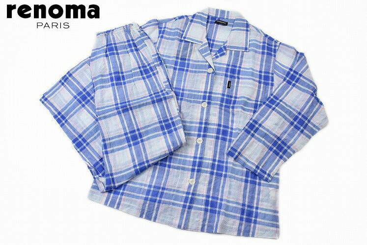 レノマ パジャマ レディース レノマ パジャマ レディース ブランド renoma 青 ブルー × ピンク チェック 長袖 ロングパンツ 上下セット ルームウェア ホームウェア S M L サイズ 女性 婦人 x1x 【あす楽】