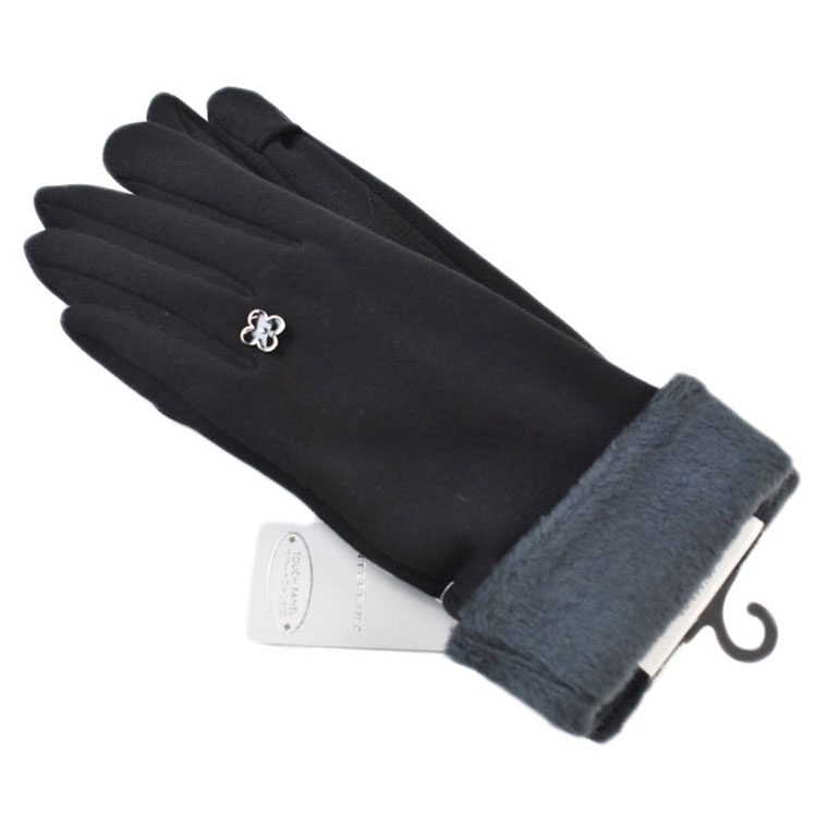 アンテプリマ 手袋 レディース ブランド ANTEPRIMA コットン混 フィオーリ チャーム ジャージ グローブ スマホ対応 指先スリット 黒 ブラック 21...