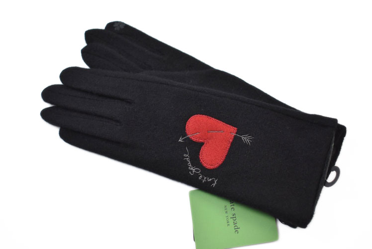 ケイトスペード ニューヨーク 手袋 レディース ブランド KateSpade NEWYORK ウール カシミヤ混 ハート モチーフ アップリケ 黒 ブラック スマホ対応 21-22cm 女性 婦人 50代 40代 30代 20代 10代 おしゃれ プレゼント ギフト グローブ 防寒 カシミア