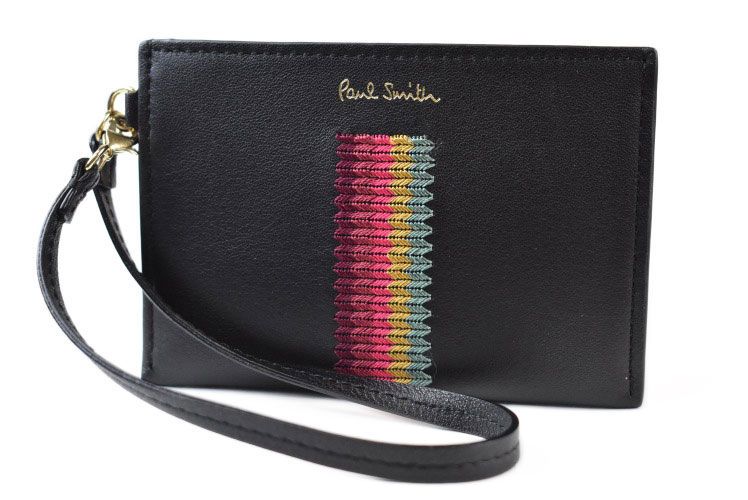 ポールスミス 名刺入れ ポールスミス パスケース IDカードケース レディース ブランド Paul Smith エンブロイダリー ストライプ 専用箱付 黒 ブラック 女性 婦人 本革 PWD890 【あす楽】