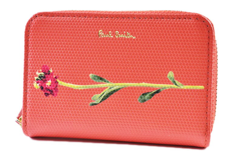 ポールスミス キーケース 6連 レディース ブランド Paul Smith フラワープリント ラウンドファスナー 専用箱付 オレンジ レッド 訳あり 女性 婦人 本革 PWD290