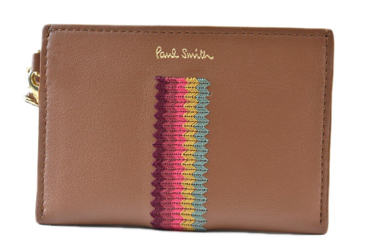 ポールスミス名入れ名刺入れ ポールスミス パスケース IDカードケース レディース ブランド Paul Smith エンブロイダリー ストライプ 専用箱付 キャメル ブラウン 女性 婦人 本革 PWD890 【あす楽】