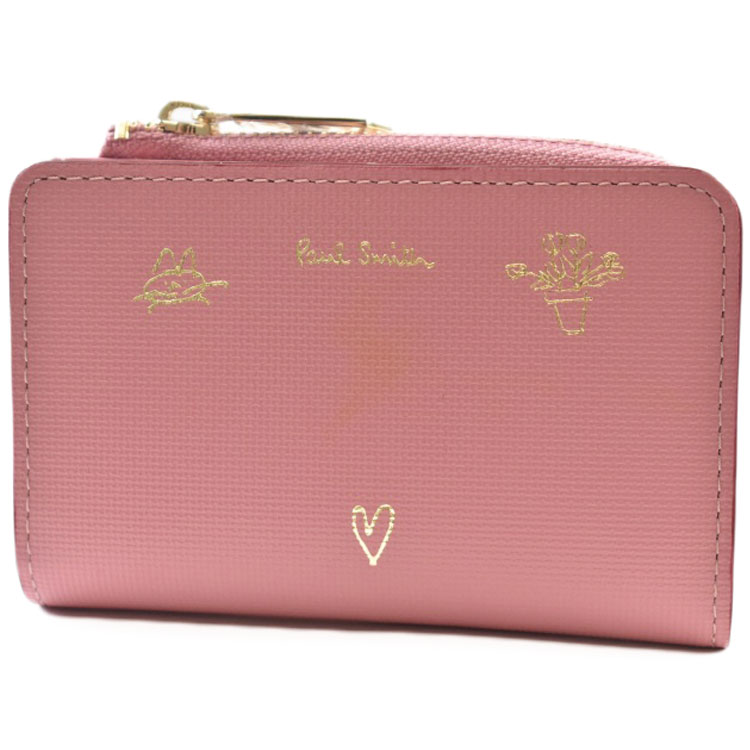 ポールスミス キーケース コインケース レディース ブランド Paul Smith ミックスドゥードゥル 4連キーケース L字ファスナー小銭入れ 専用箱付 濃ピンク 20代 30代 40代 50代 女性 婦人 本革 かわいい おしゃれ プレゼント ギフト BPW721