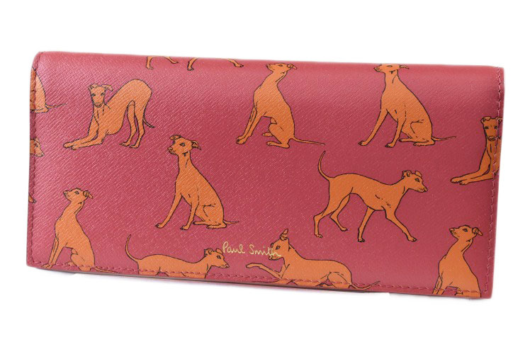 ポール・スミス 長財布 レディース ポールスミス 長財布 財布 レディース ブランド Paul Smith PSプリント グループ DOG イタリアングレイハウンド 専用箱付 かぶせ フラップ ピンク オレンジ 女性 婦人 本革 薄型 さいふ PWV806 【あす楽】