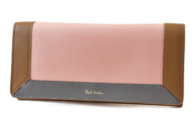 ポールスミス 長財布 財布 レディース ブランド Paul Smith フラップ かぶせ コントラストカラーブロック 専用箱付 ペール ピンク 茶 ブラウン カードケース付 女性 婦人 本革 BPW275