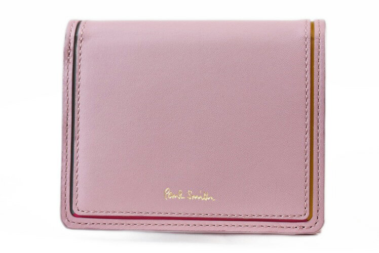 ポールスミス ミニ財布 二つ折り 財布 レディース ブランド Paul Smith スワール カラー ライン アクセント 専用箱付 ダスティ ピンク 女性 婦人 本革 BPW084