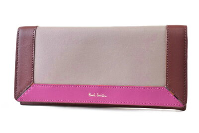 ポールスミス 長財布 財布 レディース ブランド Paul Smith フラップ かぶせ コントラストカラーブロック 専用箱付 トープ グレージュ ワイン ボルドー カードケース付 女性 婦人 本革 BPW275