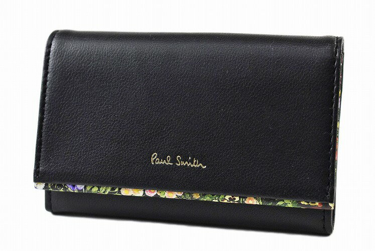 ポール・スミス 名刺入れ ポールスミス 名刺入れ カードケース レディース ブランド PaulSmith ガーデンフローラルトリム 専用箱付 フラップ 黒 ブラック 女性 婦人 本革 BPW101 【あす楽】