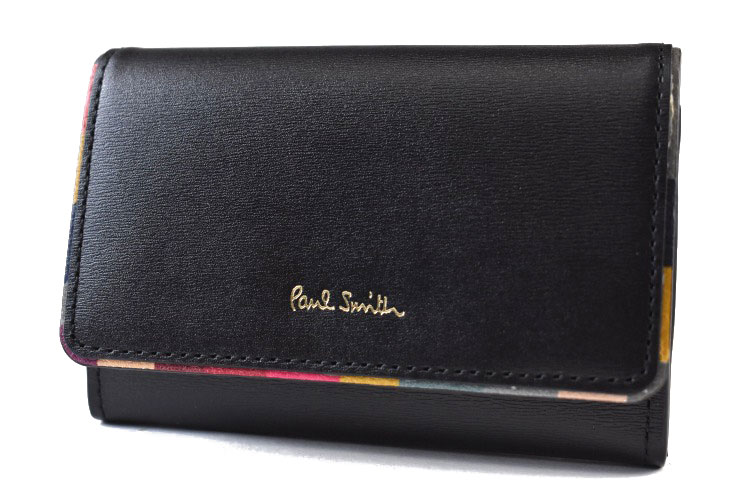 ポールスミス 名刺入れ カードケース レディース ブランド PaulSmith スワールトリム 専用箱付 フラップ 黒 ブラック 女性 婦人 本革 PWD952 【あす楽】