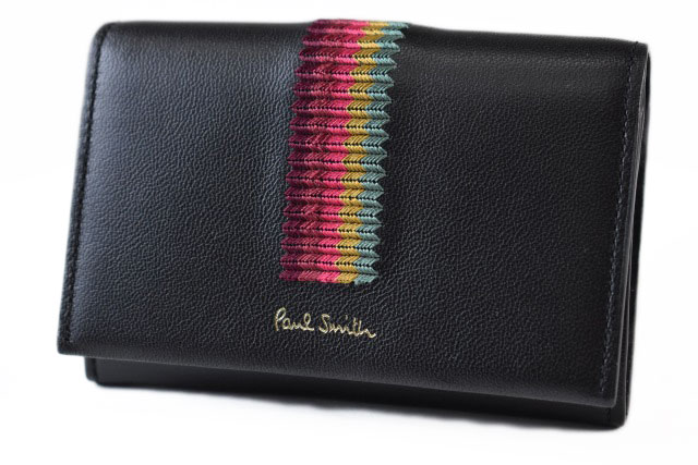 ポールスミス 名刺入れ ポールスミス 名刺入れ カードケース レディース ブランド PaulSmith エンブロイダリー ストライプ 専用箱付 黒 ブラック 女性 婦人 本革 PWD891 【あす楽】