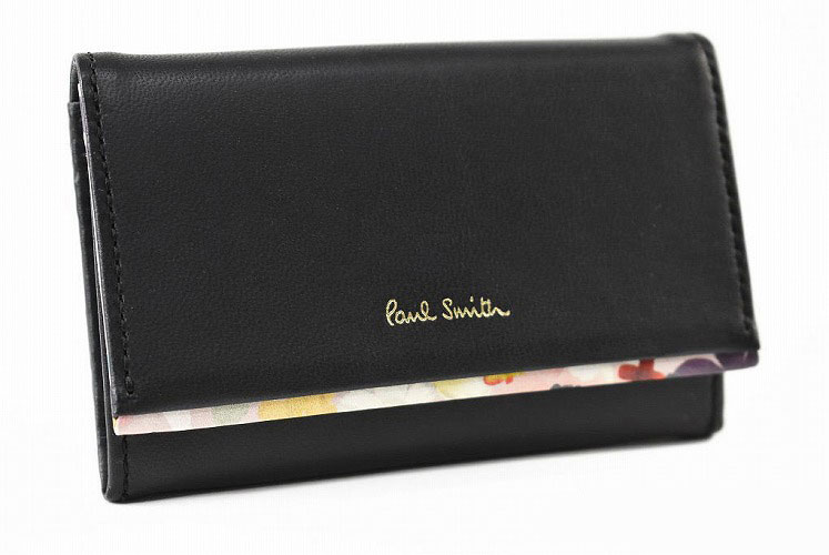 ポールスミス 名刺入れ ポールスミス 名刺入れ カードケース レディース ブランド PaulSmith ペタルプリントトリム フラップ 専用箱付 黒 ブラック 女性 婦人 本革 PWD512 【あす楽】