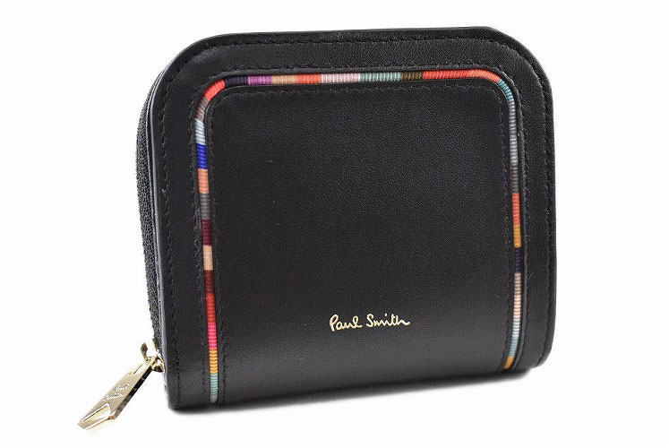 ポールスミス ミニ財布 財布 二つ折り レディース ラウンドファスナー ブランド Paul Smith スワールインセット ディテール 黒 ブラック 箱付 女性 婦人 本革 コンパクト 小さめ さいふ 使いやすい 二つ折り財布 BPW285 x1x 【あす楽】