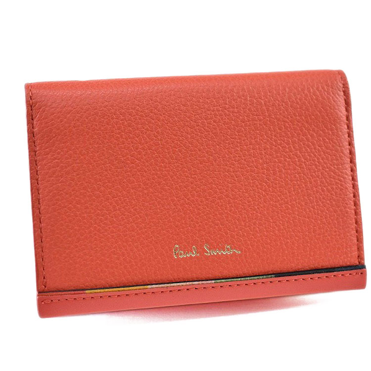 ポールスミス ミニ財布 三つ折り 財布 コンパクト レディース ブランド Paul Smith レイヤード ストライプ フラップ 専用箱付 コーラル オレンジ 女性 婦人 本革 BPW143母の日