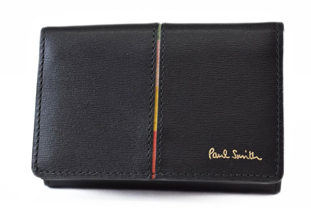 ポールスミス ミニ財布 三つ折り 財布 コンパクト レディース ブランド Paul Smith センターストライプ フラップ 専用箱付 黒 ブラック 女性 婦人 本革 PWD983 訳あり