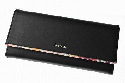ポールスミス 財布 長財布 レディース ブランド PaulSmith 牛革 レザー ペタルプリントトリム フラップ ブラック 専用箱付 女性 婦人 本革 PWD516 訳あり