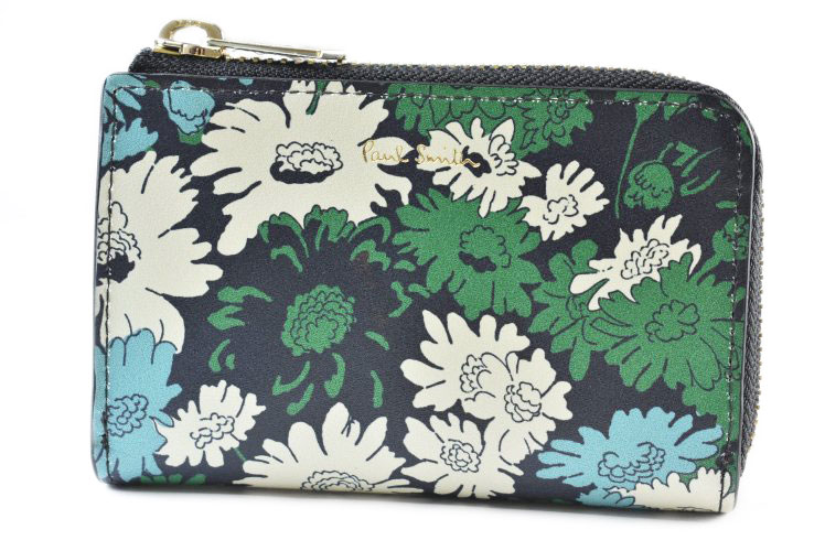 ポールスミス キーケース スマートキーケース カードケース レディース ブランド Paul Smith アーカイブ フローラル L字ファスナー 専用箱付 グリーン 女性 婦人 本革 BPW400