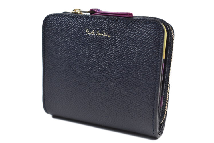 ポールスミス ミニ財布 財布 コンパクト レディース ブランド Paul Smith レモンプリント 専用箱付 ネイビー 紺 おしゃれ 20代 30代 40代 50代 ギフト プレゼント 女性 婦人 本革 BPW493