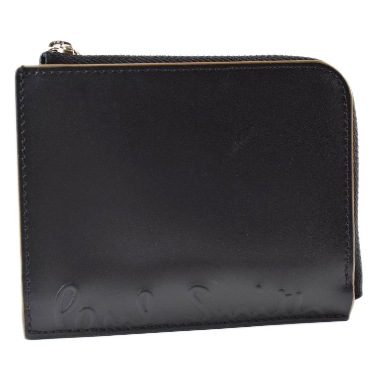 ポールスミス 二つ折り 財布 コンパクト レディース メンズ ブランド Paul Smith レザー ボクシー キーリング付 L字ファスナー 箱無 黒 ブラック イエロー 10代 20代 20代 30代 40代 50代 60代 おしゃれ ユニセックス 本革 BPU043 訳あり