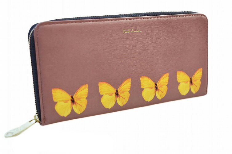 ポールスミス 長財布 財布 ラウンドファスナー レディース ブランド Paul Smith スティルライフブルーム バタフライ 箱無 ピンク ベージュ 女性 婦人 PWD722 訳あり 母の日
