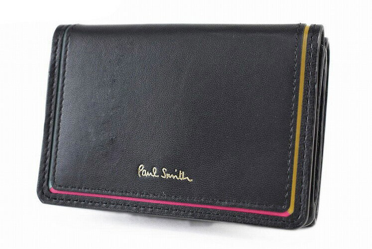 ポール・スミス 革財布 レディース ポールスミス ミニ財布 三つ折り 財布 コンパクト レディース ブランド Paul Smith スワールカラーライン アクセント フラップ 専用箱付 黒 ブラック 女性 婦人 本革 BPW083 母の日 【あす楽】