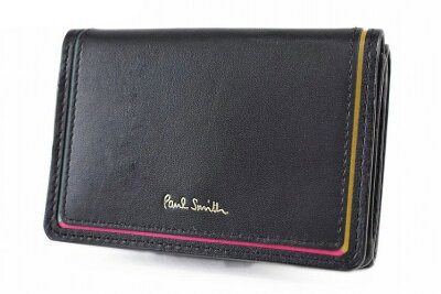 ポールスミス ミニ財布 三つ折り 財布 コンパクト レディース ブランド Paul Smith スワールカラーライン アクセント フラップ 専用箱付 黒 ブラック 女性 婦人 本革 BPW083 母の日