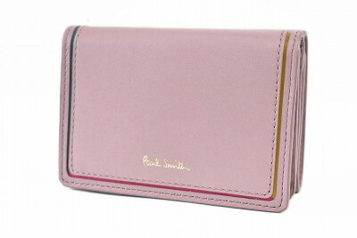 ポールスミス ミニ財布 三つ折り 財布 コンパクト レディース ブランド Paul Smith スワールカラーライン アクセント フラップ 専用箱付 ダスティ ピンク 女性 婦人 本革 BPW083 訳あり 母の日