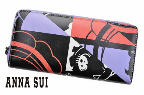 【サンプル品】 アナスイ 財布 長財布 レディース ブランド ANNA SUI × 7MANGA リボンの騎士 ラウンドファスナー 箱無 オレンジ × パープル | 女性 婦人 本革 【あす楽】