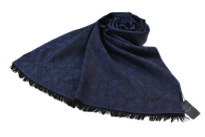 ランバン パリス ストール マフラー メンズ ブランド LANVIN PARIS ウール 100% ロゴ 刺繍 デザイン 紺 ネイビー 系 イタリア製 男性 紳士 x1x