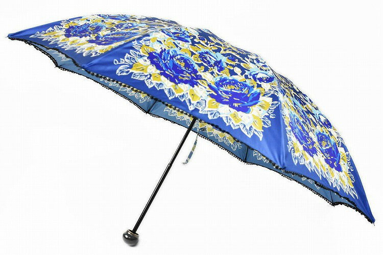 アナスイ アナスイ 折りたたみ 傘 雨傘 レディース ブランド ANNA SUI ピコ レース × フラワー 花 プリント 青 ブルー 55cm 女性 婦人 日本製 x1x 【あす楽】