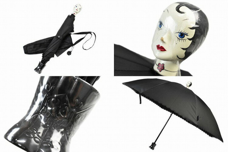 アナスイ 折りたたみ 傘 雨傘 レディース ブランド ANNA SUI 2段 折り傘 ドーリーガール 黒 ブラック 55cm 女性 婦人 【あす楽】