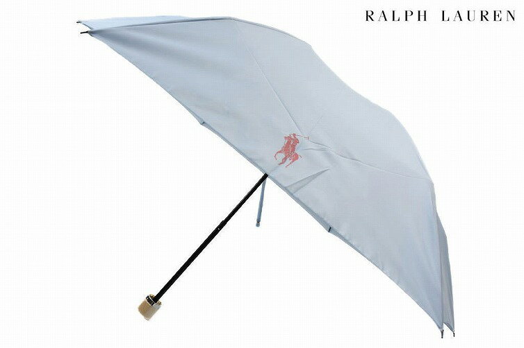 ポロ ラルフローレン 雨傘 折りたたみ 傘 レディース ブランド POLO Ralph Lauren ロゴ プリント ライトブルー 日本製 55cm 女性 婦人 【あす楽】