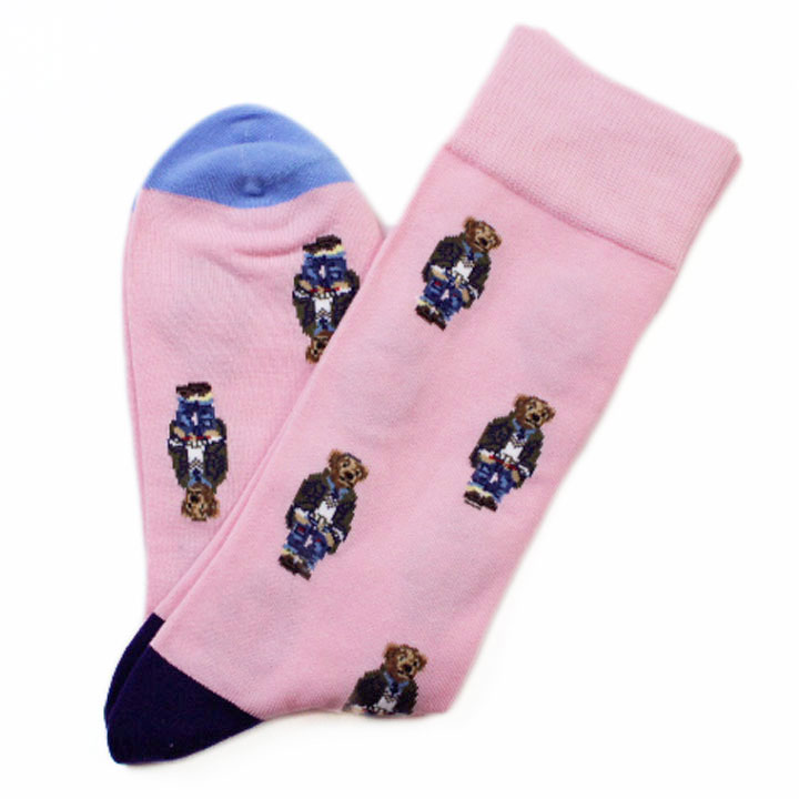 ポロ ラルフローレン 靴下 1足 メンズ ブランド POLO Ralph Lauren ピンク ジャガード 織 ミニベア ポロベア クルー ソックス 20代 3...