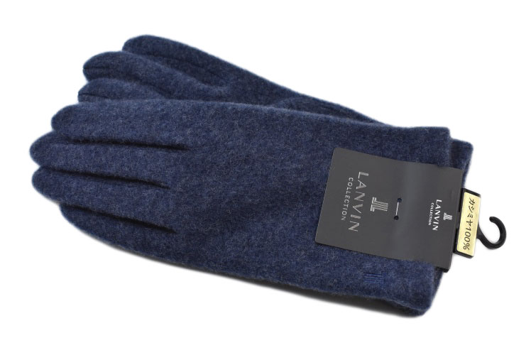 ランバン コレクション 手袋 メンズ ブランド LANVIN COLLECTION カシミヤ 100% ロゴ刺繍 23-24cm 紺 ネイビー 日本製 男性 紳士 20代 30代 40代 50代 おしゃれ グローブ 防寒 カシミア
