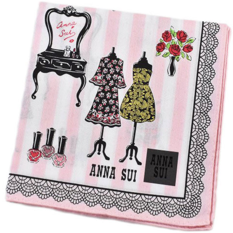 アナスイ ハンカチ レディース 綿 高級 ブランド ハイブランド ANNA SUI ライト ピンク × 白 ホワイト ストライプ 女性 婦人 母の日 20代 30代 40代 50代 60代 70代 プレゼント ギフト おしゃれ かわいい 大人 ホワイトデー ポイント消化