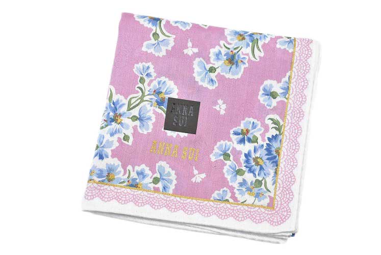 アナスイ ハンカチ 1枚 レディース ブランド ANNA SUI ピンク × ブルー フラワー 花 プリント 女性 婦人 母の日 