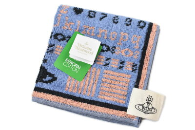 ヴィヴィアン ウエストウッド タオルハンカチ 1枚 レディース ブランド Vivienne Westwood 青 スモーキー ブルー × ベージュ アルファベット ORB オーブ 女性 婦人 ハンドタオル