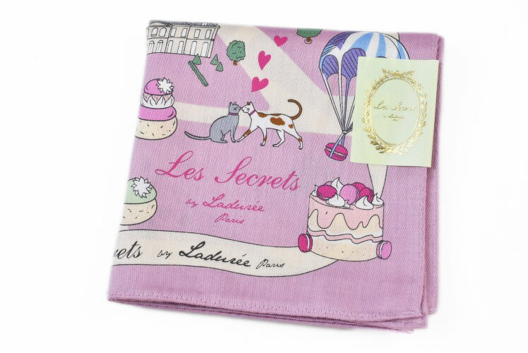 ラデュレ ハンカチ 1枚 レディース ブランド LADUREE ライトパープル マップ スイーツ キャット プリントデザイン ロゴ 女性 婦人 プレゼント ギフト 可愛い プチギフト 【あす楽】