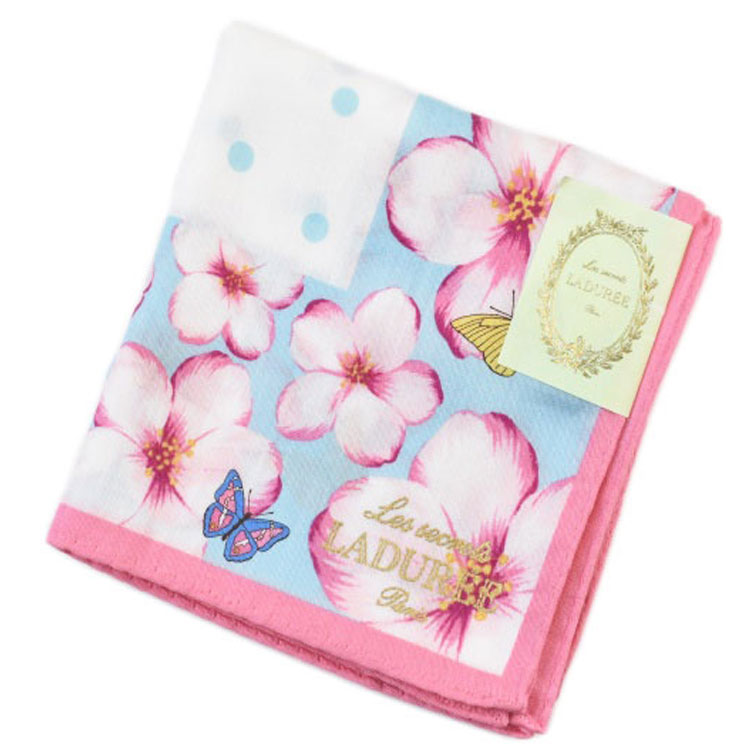 ラデュレ ハンカチ レディース 綿 高級 ブランド ハイブランド LADUREE UREE 白 ライト ブルー ピンク ドット フラワー バタフライ ロゴ 女性 婦人 母の日 20代 30代 40代 50代 60代 70代 プレゼント ギフト おしゃれ かわいい 大人 ホワイトデー ポイント消化