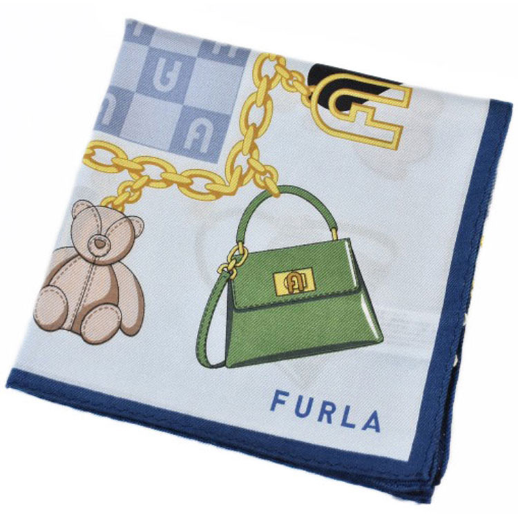 フルラ 大判 ハンカチ ミニ スカーフ シルク 混 1枚 レディース 日本製 綿 ブランド ハイブランド FURLA 青 ブルー バッグ ベア くま 女性 母の日 20代 30代 40代 50代 60代 70代 プレゼント ギフト おしゃれ かわいい 大人 ホワイトデー クリスマス お返し ポイント消化