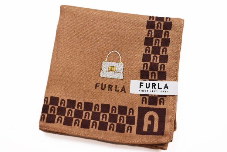 フルラ ハンカチ レディース フルラ ハンカチ 1枚 レディース ブランド FURLA ブラウン バッグ ロゴ デザイン 女性 婦人 母の日 【あす楽】