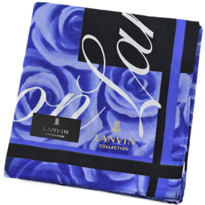 ランバン コレクション 大判 ハンカチ 1枚 レディース 高級 ブランド ハイブランド LANVIN COLLECTION シルク混 紺 ネイビー ローズ ロゴ デザイン プリント 女性 母の日 20代 30代 40代 50代 60代 70代 プレゼント ギフト かわいい 大人 ホワイトデー お返し ポイント消化