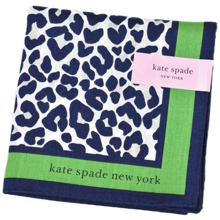 ケイト スペード ニューヨーク ハンカチ レディース 1枚 ブランド kate spade new york 紺 ネイビー × グリーン レオパード ロゴ プリント 女性 婦人 ケートのサムネイル