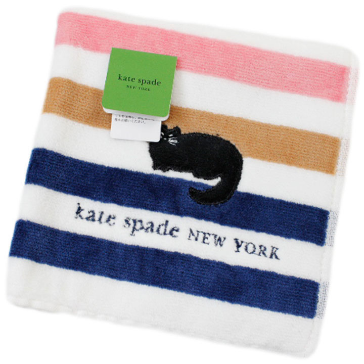 ケイトスペード ニューヨーク タオルハンカチ タオル ハンカチ 1枚 レディース 綿 ブランド kate spade new york 白 ホワイト 紺 ネイビー ベージュ ピンク ボーダー ネコ ねこ 女性 婦人 20代 30代 40代 50代 60代 プレゼント ギフト おしゃれ ハンドタオル ポイント消化