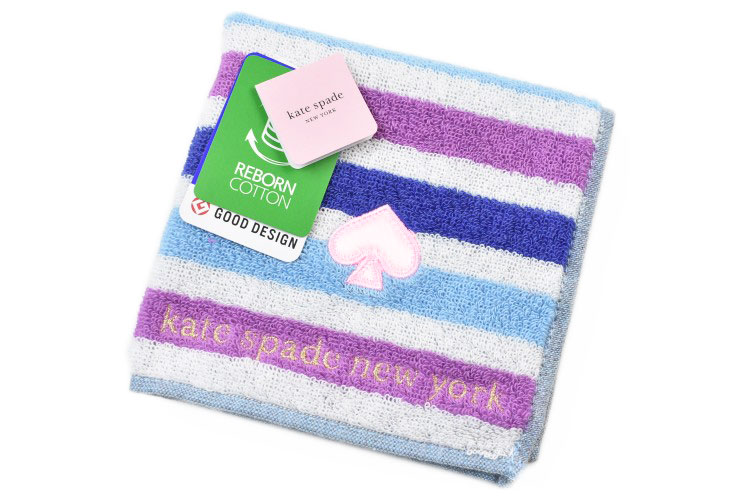 ケイト スペード ニューヨーク タオルハンカチ 1枚 レディース ブランド kate spade new york ブルー × パープル ボーダー スペード ロゴ 刺繍 女性 婦人 ケート 【あす楽】