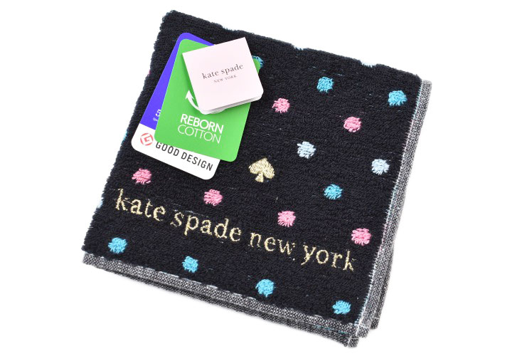 ケイト スペード ニューヨーク タオルハンカチ 1枚 レディース ブランド kate spade new york ダーク ネイビー × カラフル ドット スペード ロゴ 刺繍 女性 婦人 ケート 【あす楽】