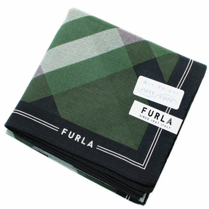 フルラ ハンカチ 1枚 メンズ 綿 ブランド ハイブランド FURLA グリーン 黒 ブラック 白 ホワイト チェック ロゴ 男性 紳士 父の日 実用的 20代 30代 40代 50代 60代 70代 プレゼント ギフト おしゃれ ポイント消化