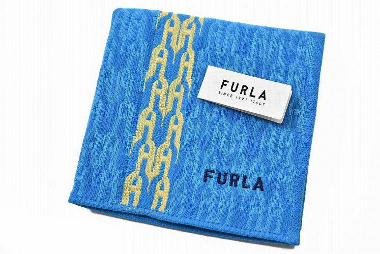 フルラ ハンドタオル フルラ タオルハンカチ 1枚 メンズ ブランド FURLA ブルー × イエロー ライン ロゴ デザイン 男性 紳士 ハンドタオル 父の日 【あす楽】