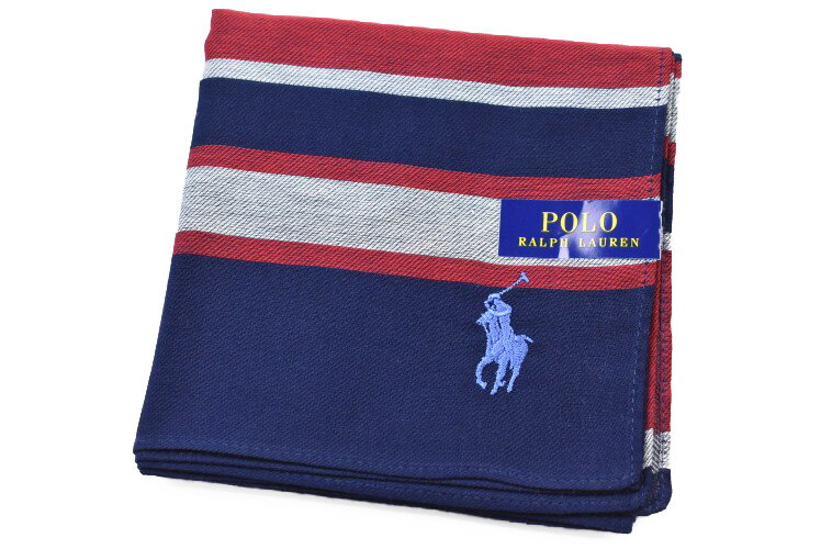 ラルフローレン ポロ ラルフローレン ハンカチ 1枚 メンズ ブランド POLO Ralph Lauren 紺 ネイビー × 赤 レッド ボーダー ライト ブルー ロゴ 刺繍 男性 紳士 【あす楽】