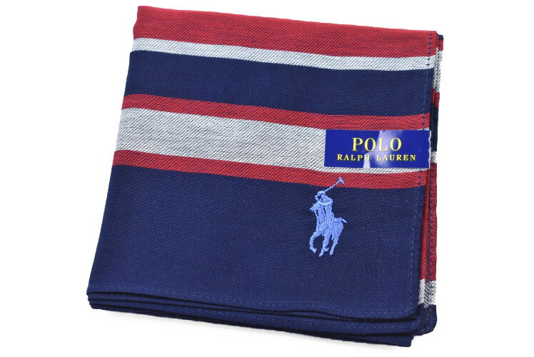 ポロ ラルフローレン ハンカチ 1枚 メンズ 綿 ブランド ハイブランド POLO Ralph Lauren 紺 ネイビー × 赤 レッド ボーダー ライト ブルー ロゴ 刺繍 男性 紳士 父の日 実用的 20代 30代 40代 50代 60代 70代 プレゼント ギフト おしゃれ ポイント消化